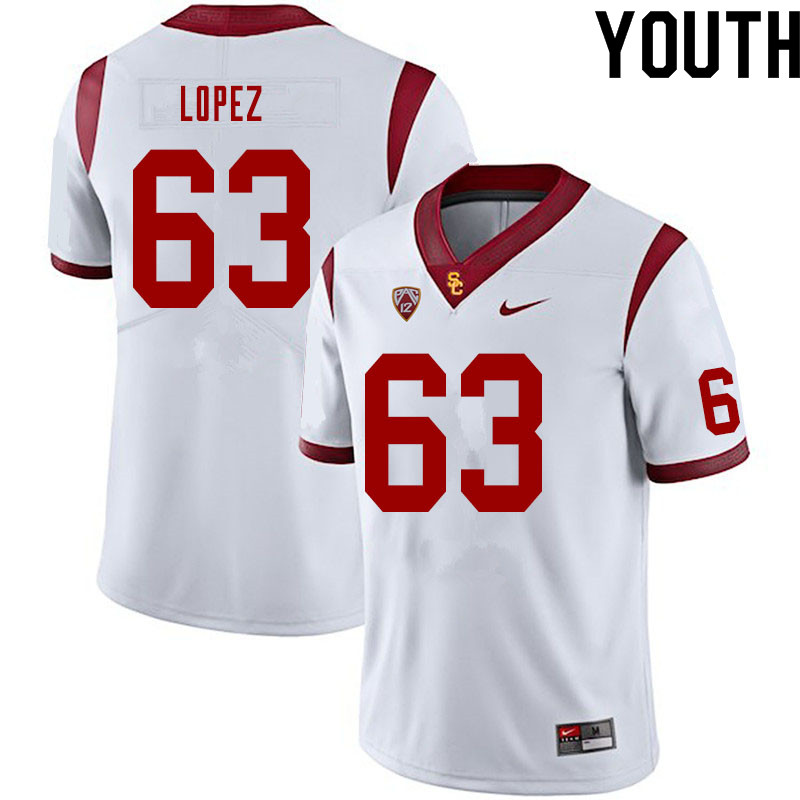 Youth #63 Damian Lopez USC Trojans College Football Jerseys Sale-White